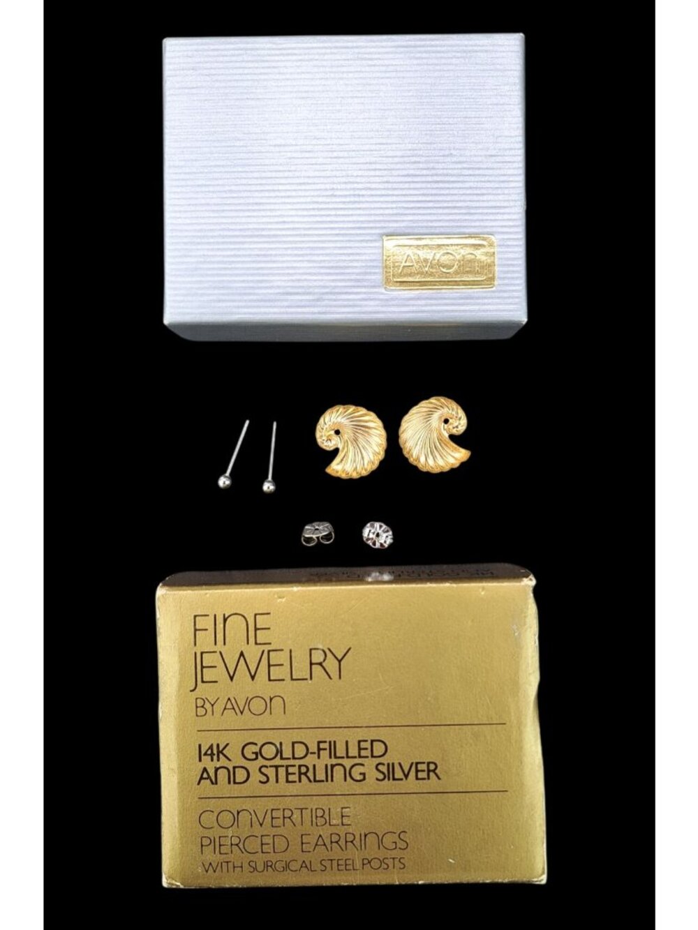 Vintage Avon 14K Gold-Filled Sterling Silver Convertible Pierced Earrings Shell - Picture 2 of 13